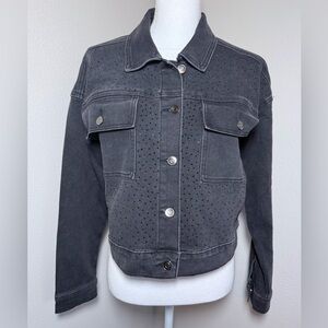 NWOT Kate & Mallory Black Rhinestone Denim Jean Jacket Women Small